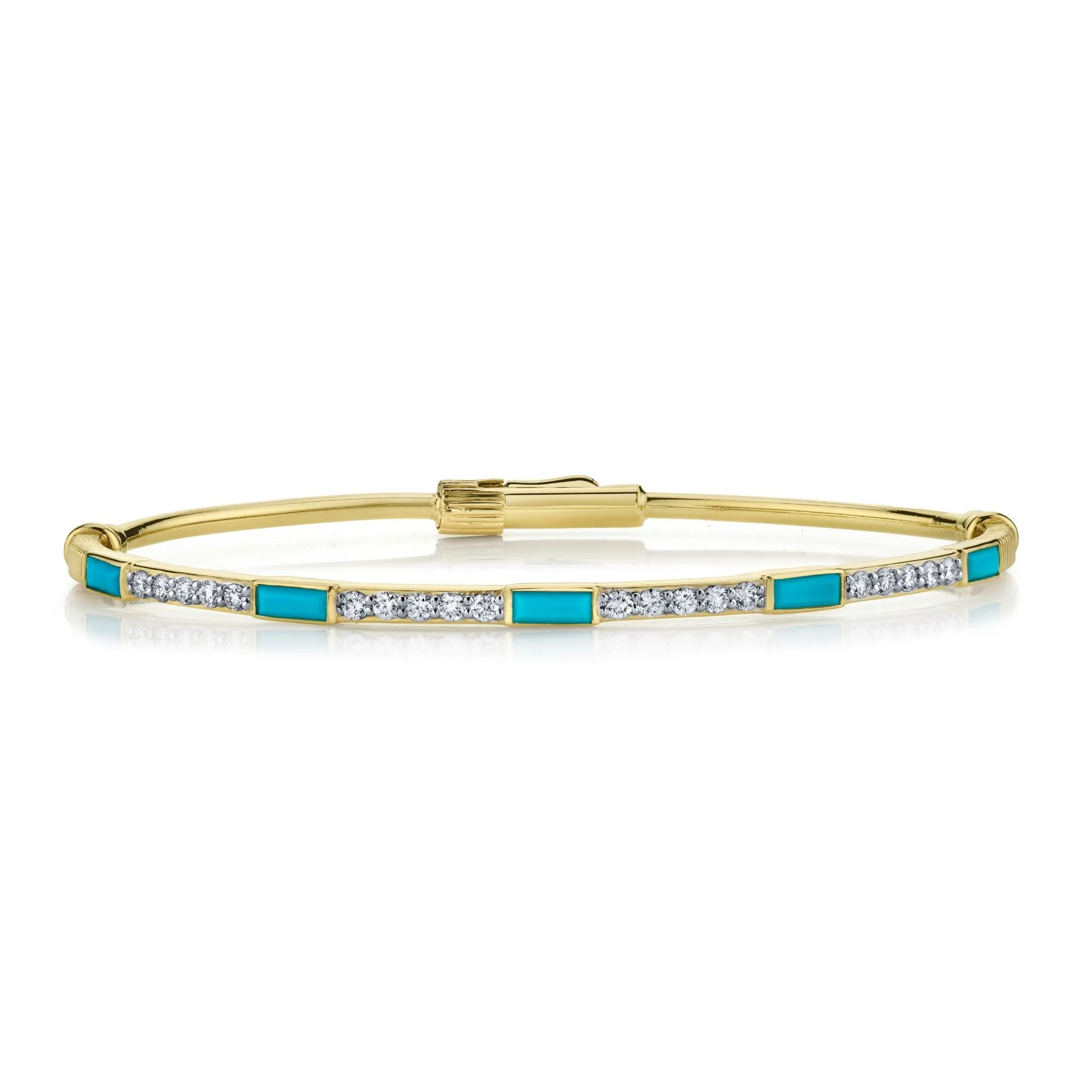 SLOANE STREET 18K YELLOW GOLD BAGUETTE TURQUOISE AND DIAMOND BANGLE BRACELET