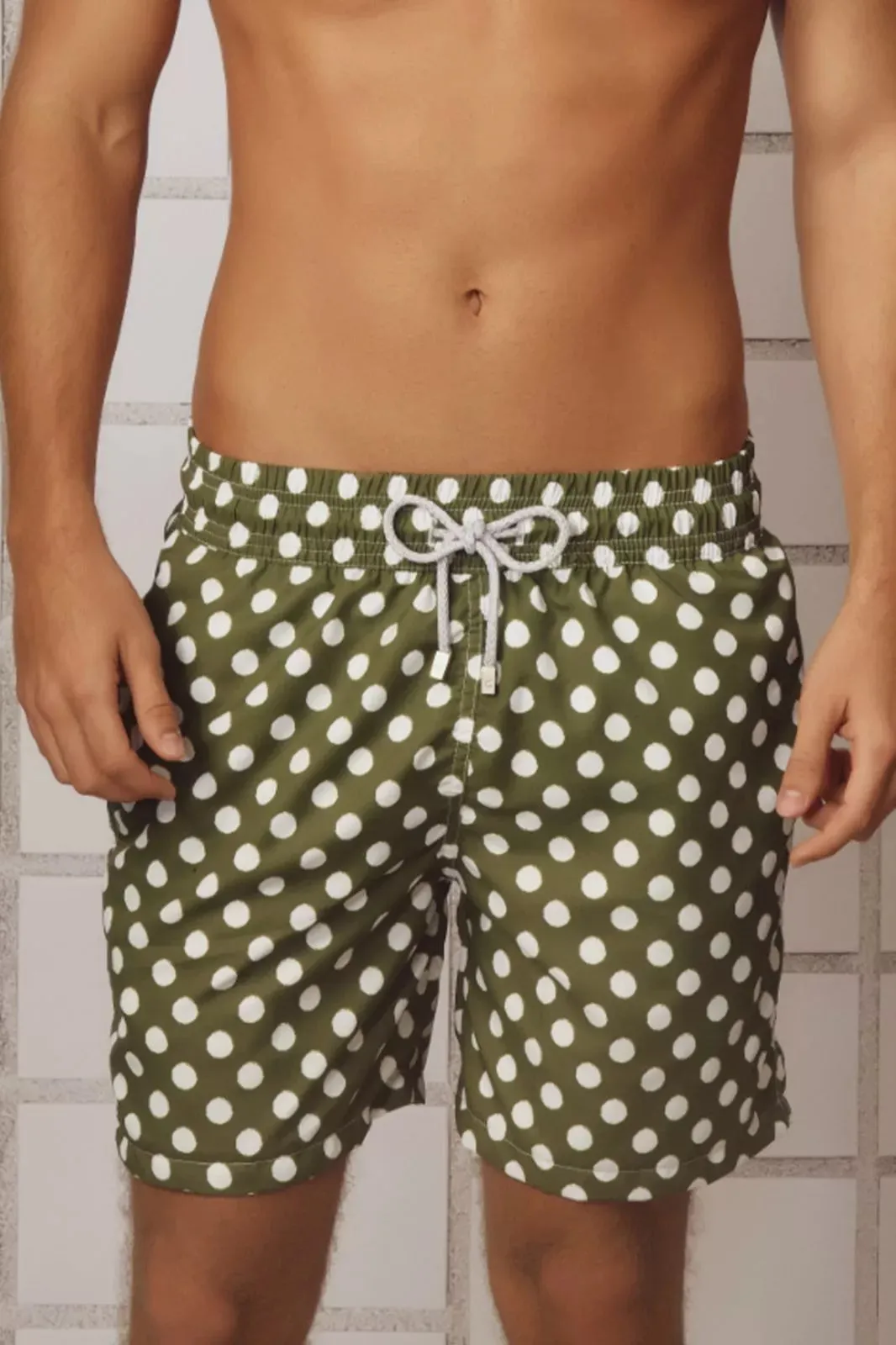 Swim Trunk Vintage Dots Olive Green