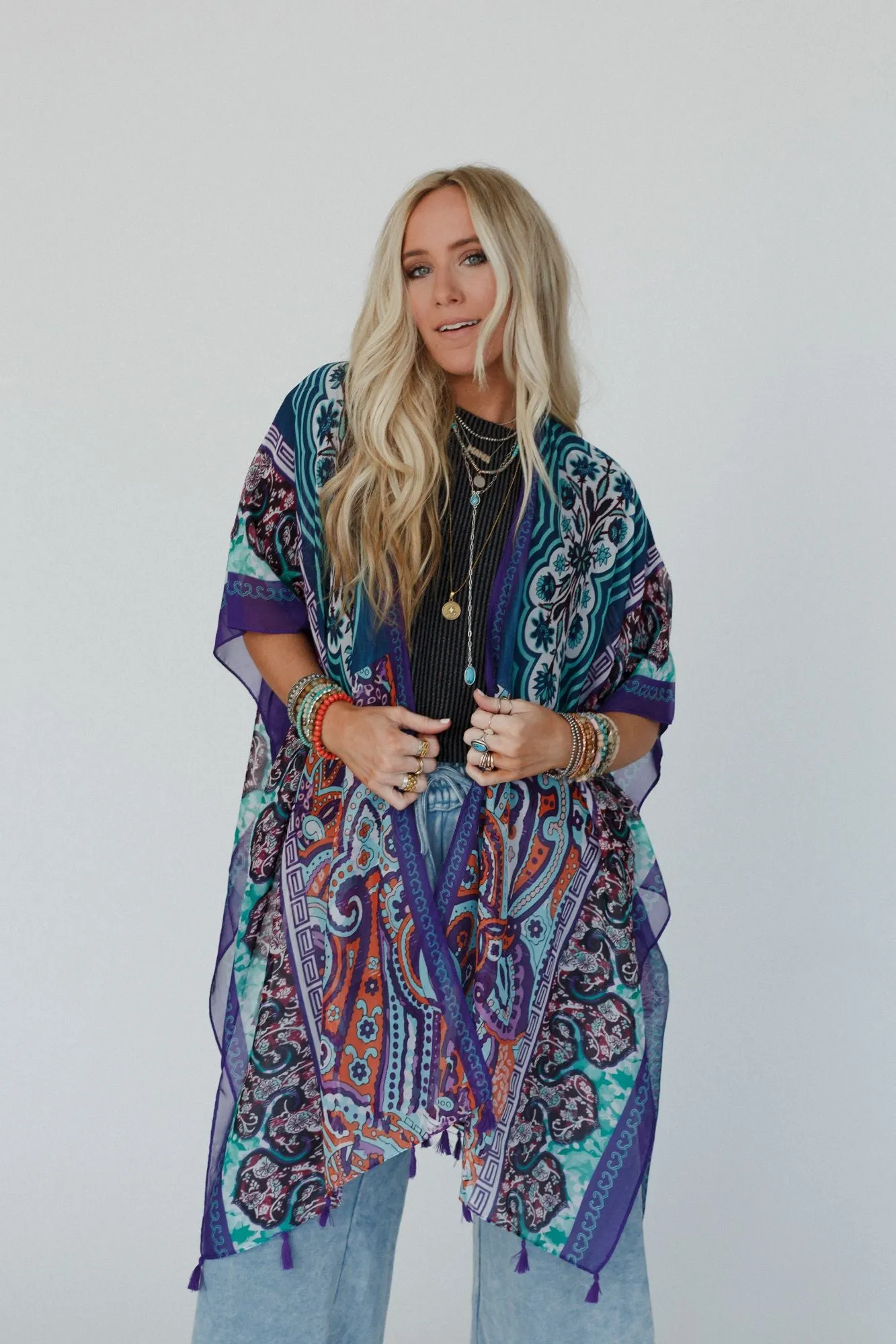 Tabitha Floral Kimono - Teal