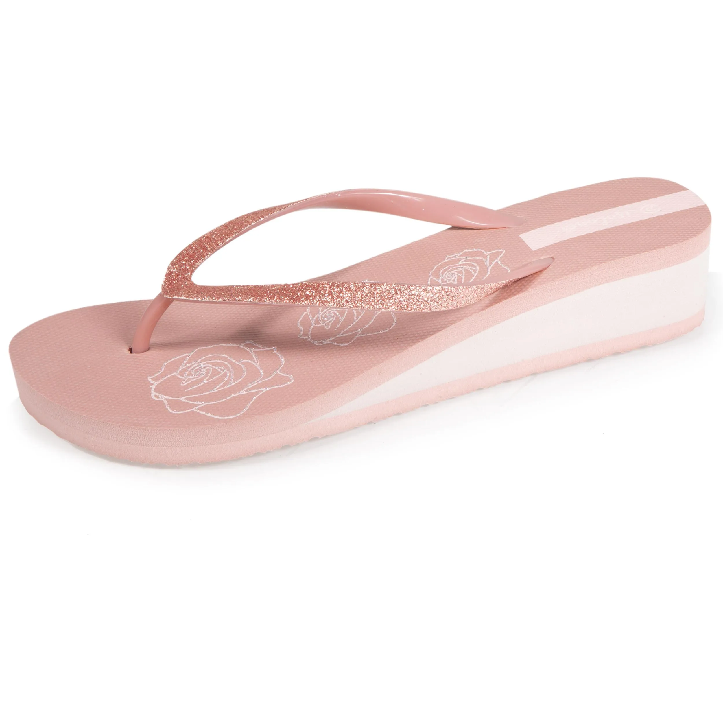 Tongs Femme imprimé floral talon Rose