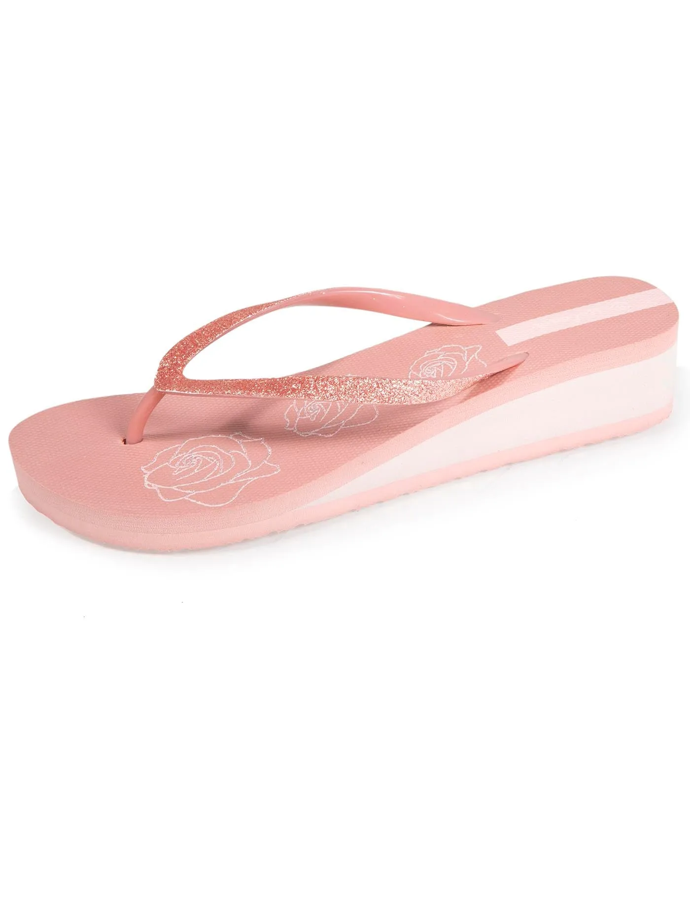 Tongs Femme imprimé floral talon Rose