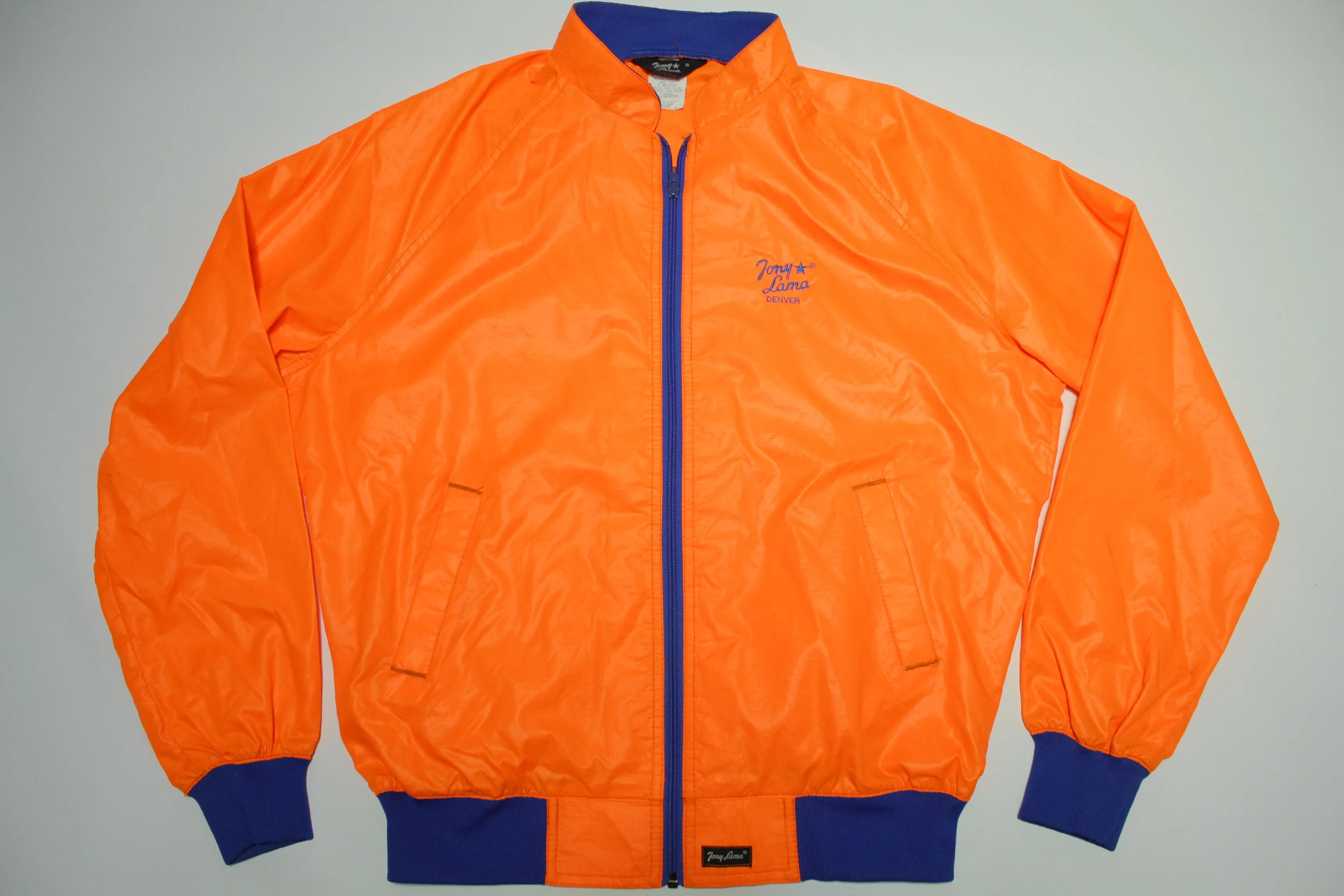 Tony Lama Denver Broncos Vintage 80's Bright Orange Windbreaker Zip Up Jacket