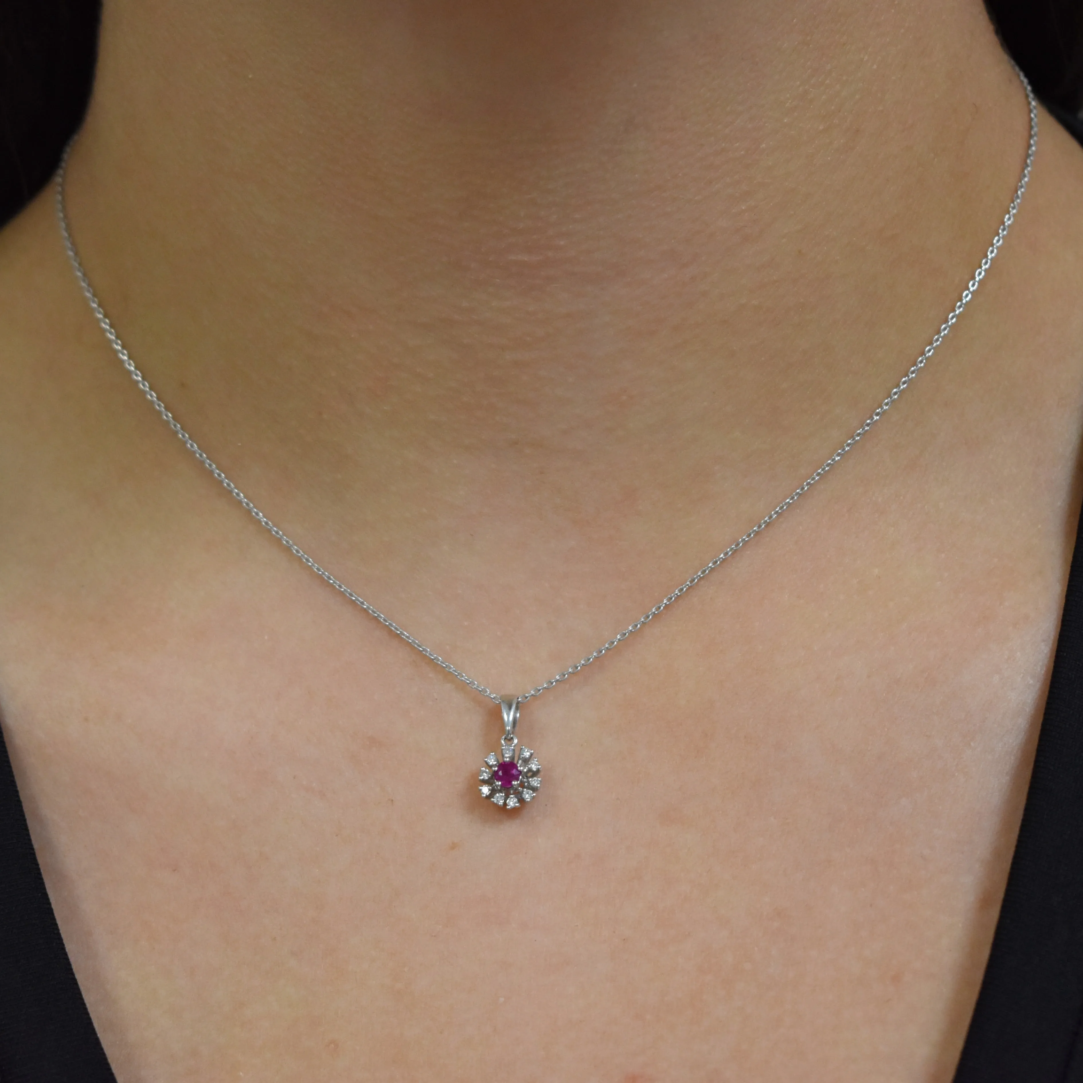 White Gold Ruby & Diamond Heirloom Pendant