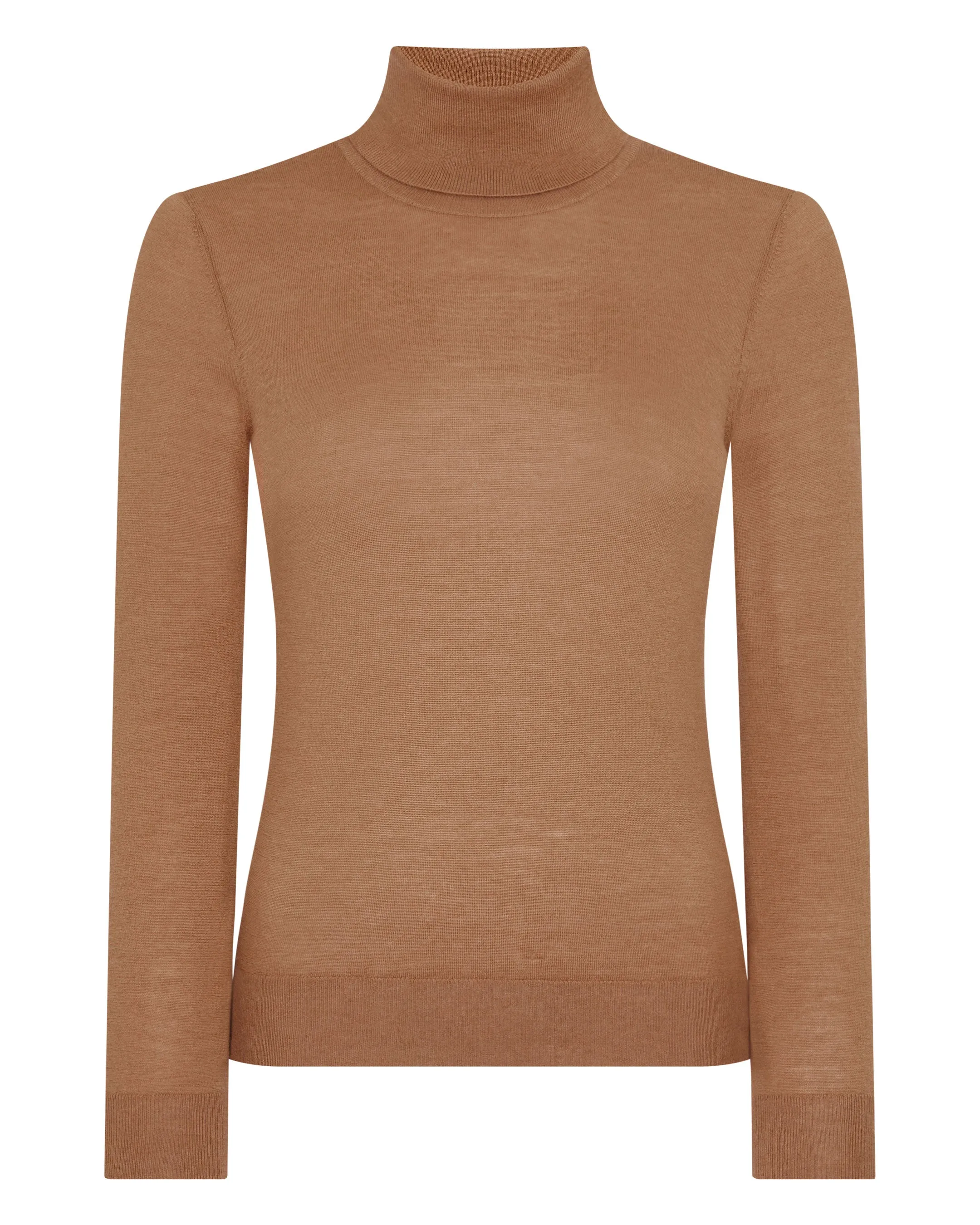 Women's Margot Superfine Cashmere Roll Neck Jumper Dark Camel Brown