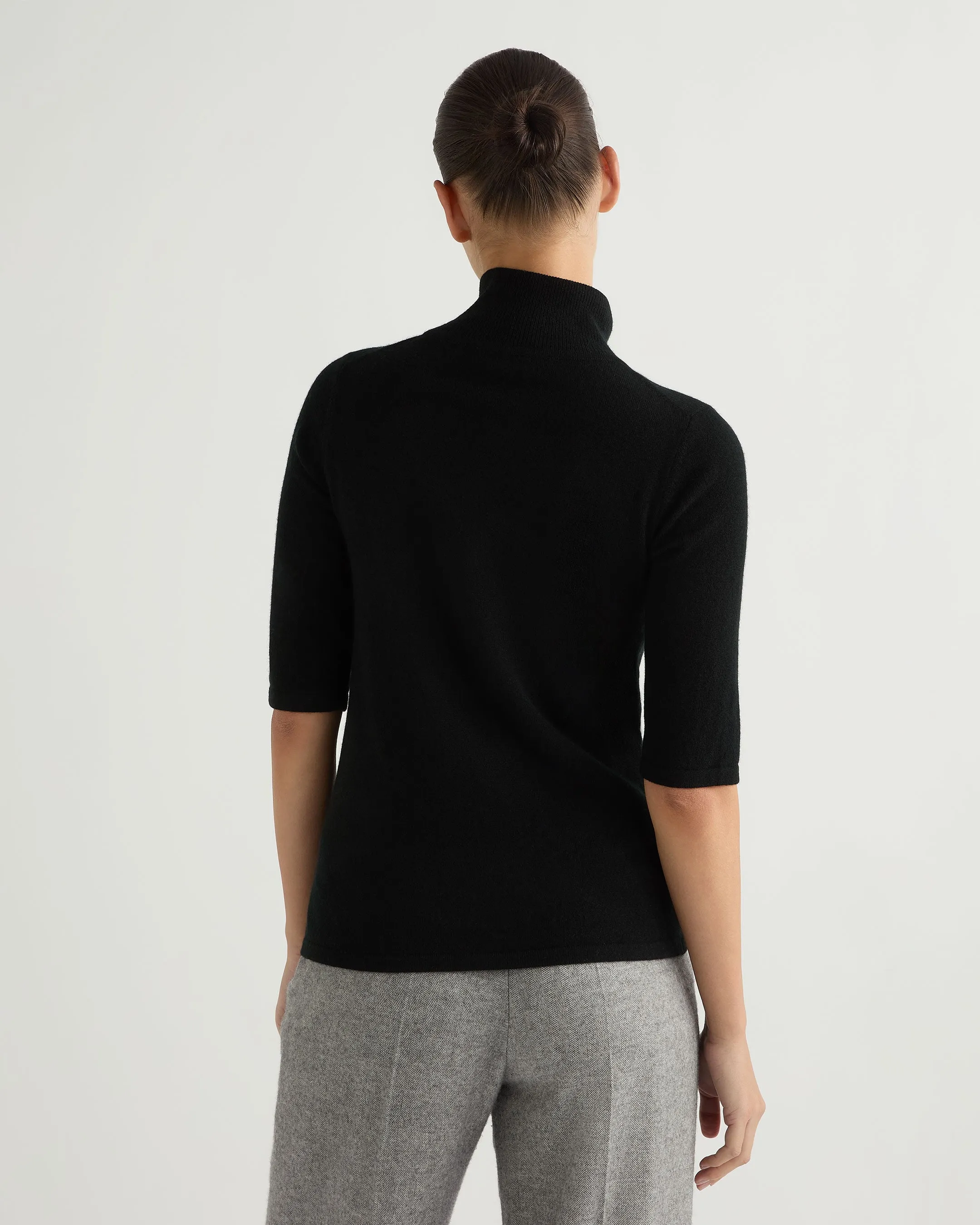 Women's Mock Neck Cashmere T-Shirt Black